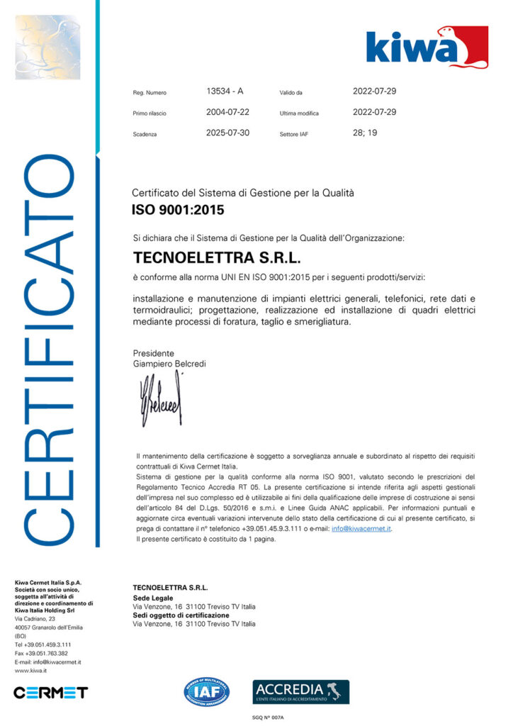 Certificato Kiwa ISO 9001/2022